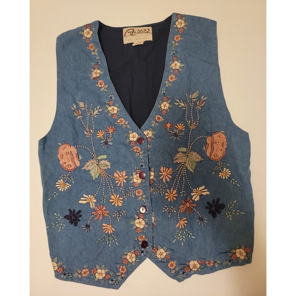 Agapo Collection Vest Size L Boho Southwest Artsy Embroidered Beaded Floral Cute - Picture 1 of 12
